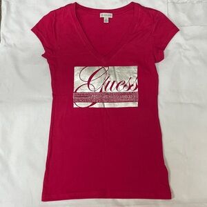 GUESS Pink T-shirt with Rhinestones Size S